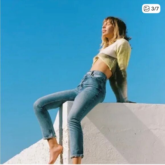 For Love & Lemons Yellow Ombre Gradient Knit Cropped Sweater Long Sleeve Top L - Picture 8 of 16